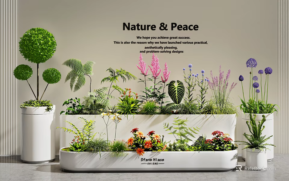 Colorful Flowers And Green Plants In Multi Tiered White Planters For Nature Peaceful Atmosphere 3d model 