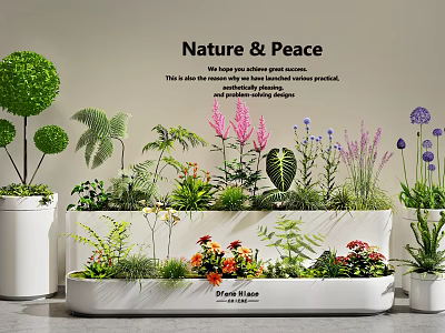 Colorful Flowers And Green Plants In Multi Tiered White Planters For Nature Peaceful Atmosphere 3d model