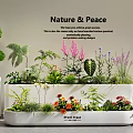 Colorful Flowers And Green Plants In Multi Tiered White Planters For Nature Peaceful Atmosphere