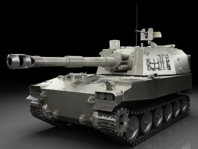Modern Military Armored Tank With Long Gun Barrel Turret And Tracks 3d model