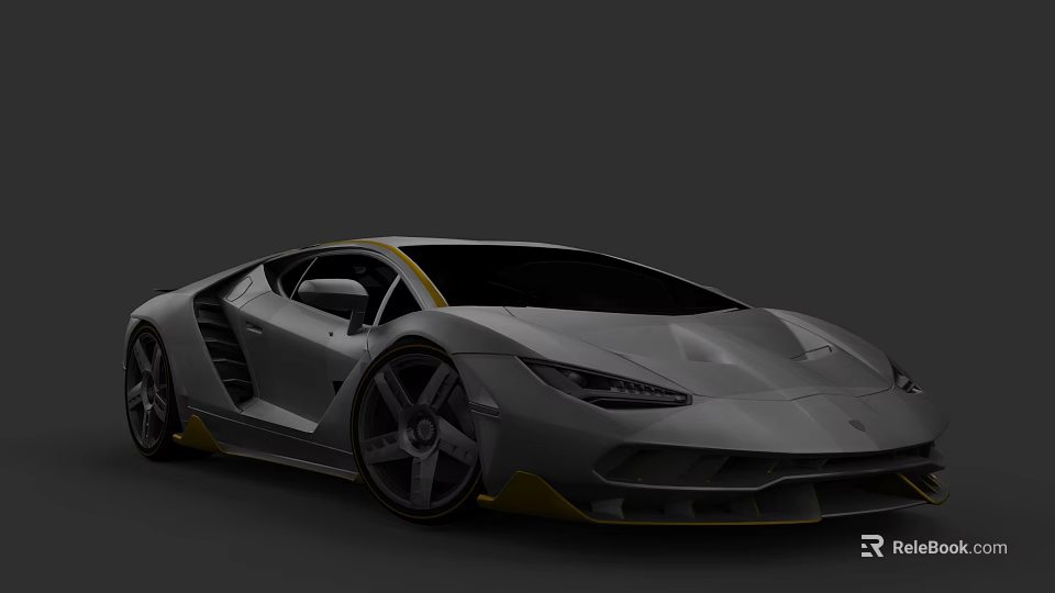 Sleek Gray Super Car With Yellow Accents Large Wheels And Sharp Front Design 3d model 