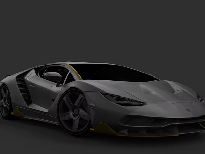 Sleek Gray Super Car With Yellow Accents Large Wheels And Sharp Front Design 3d model