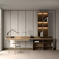 Modern Desk and Chair Combination Bookcase Study Desk Bookcase Single Chair Table Lamp Book Desktop Decoration 3d model
