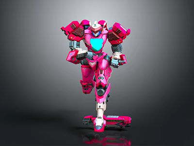 Pink Robot Model With Mechanical Structure In Standing Pose And Detailed Design 3d model