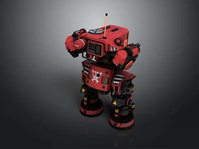 Red Mechanical Robot With Antenna Tracked Legs And Armored Body 3d model