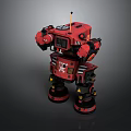 Red Mechanical Robot With Antenna Tracked Legs And Armored Body