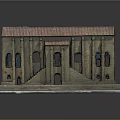 Classical Architecture Model With Red Tiled Roof Columns And Stone Steps