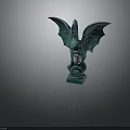 Green Dragon Sculpture With Spread Wings Ornate Base Tentacle Details And Round Mirror Center