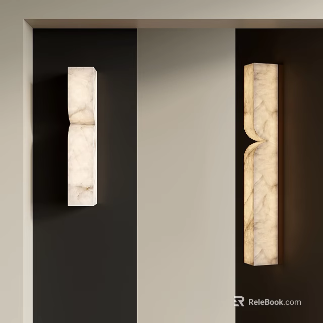 Modern Wall Lamp With Marble Texture And Unique Shape On Dark Wall Illuminated Soft Light 3d model