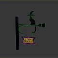 Halloween Witchery Decoration With Witch Silhouette On Broom And Hanging Sign