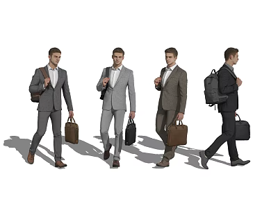 Group of Business Men in Suits Carrying Briefcases and Backpacks Walking 3d model
