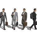 Group of Business Men in Suits Carrying Briefcases and Backpacks Walking