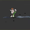 Astronaut In White Spacesuit Meeting Green Alien On Moon Surface With Rocks