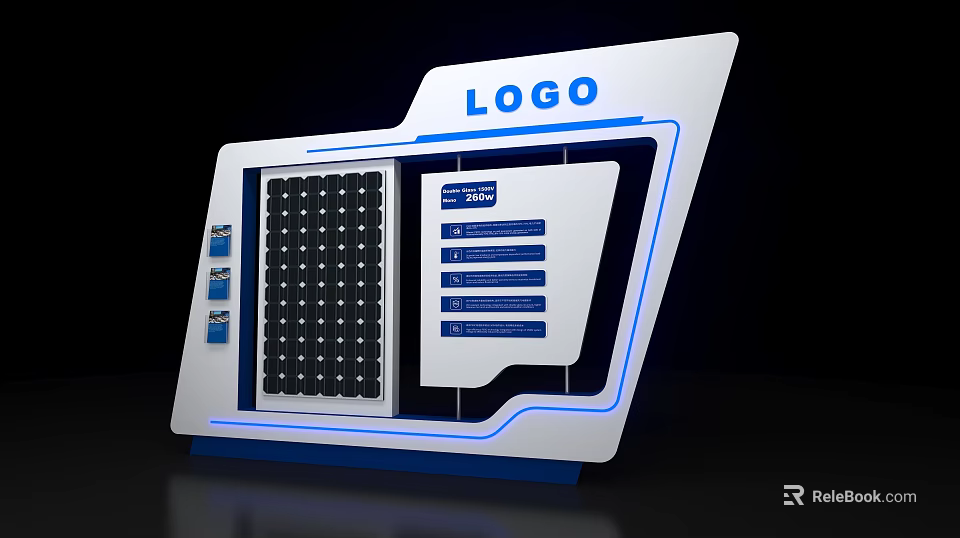 Modern Information Display Stand with Logo Digital Screen and Blue Accent Lines 3d model 