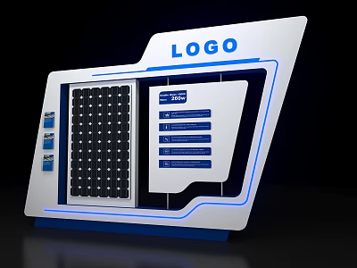 Modern Information Display Stand with Logo Digital Screen and Blue Accent Lines 3d model