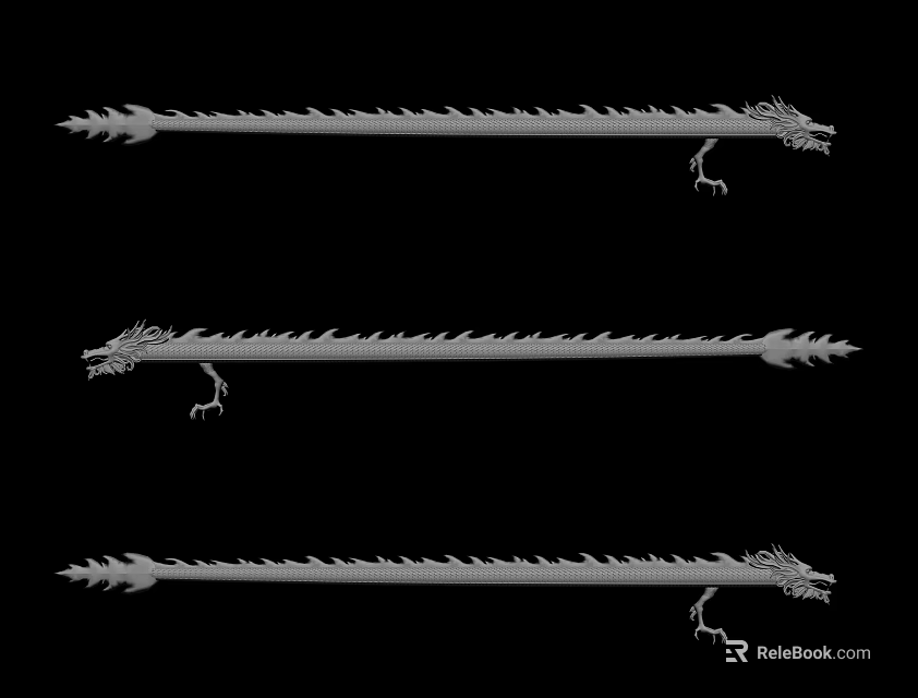 Ancient Dragon Headed Spiked Polearms With Intricate Design And Details 3d model 