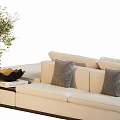 White Sectional Sofa With Plush Cushions And Potted Plants On Modern Platform 3d model