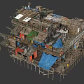 Dilapidated Stilt House Featuring Multi Level Structure Colorful Wooden Planks Platforms and Staircases
