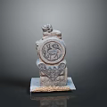 Ancient Stone Sculpture Featuring Mythical Beast And Deer Motif On Decorative Base