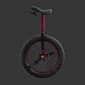 Red Frame Unicycle with Black Seat and Large Wheel Design 3d model