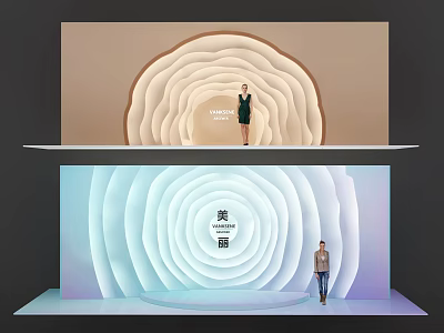 Fashion Showcase Stage With Circular Layered Backdrop And Models For Meishan Brand 3d model