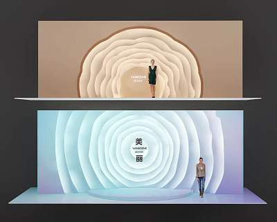 Fashion Showcase Stage With Circular Layered Backdrop And Models For Meishan Brand 3d model