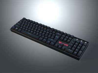 Full Size Black Mechanical Computer Keyboard with Red Magic Lettering for Gaming Use 3d model