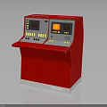 Red Control Console Equipment With Dual Screens Buttons Indicators And White Base