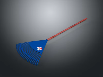 Blue Garden Rake With Red Handle And Logo For Outdoor Gardening Tasks 3d model
