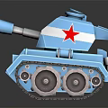 Blue Military Tank with Red Star Turret and Tracks in 3D Model Design