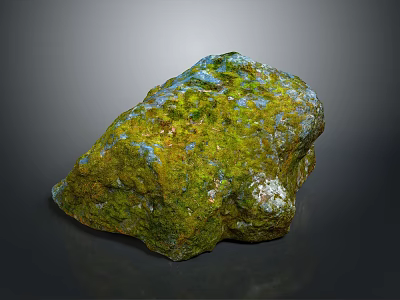 Natural Stone In Natural Form With Green Moss And Blue Spots On Rough Surface 3d model