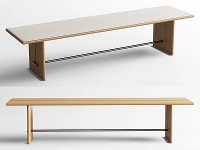 Modern Wooden Bench With Metal Support And Smooth Top Surface For Home Interior 3d model