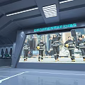 Chinese Emergency Management Rescue Team Members In Modern Facility With Cityscape