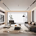 Modern Living Room Interior With Sofa Coffee Table TV Fireplace Rug And Floor Lamp