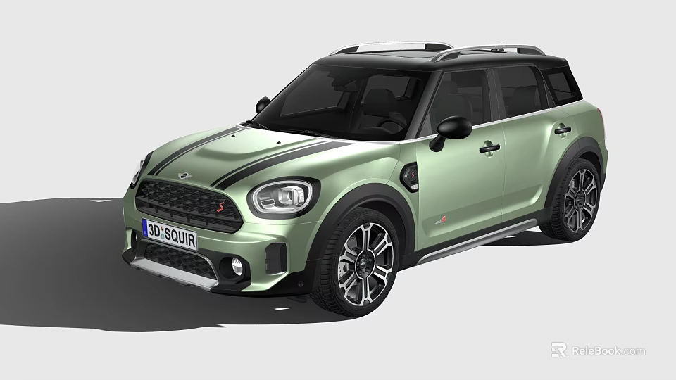 Mint Green MINI SUV with Black Roof Stripes and Sporty Alloy Wheels 3d model 