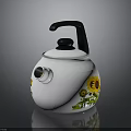 Decorative White Teapot With Sunflower Pattern Black Handle And Silver Rim
