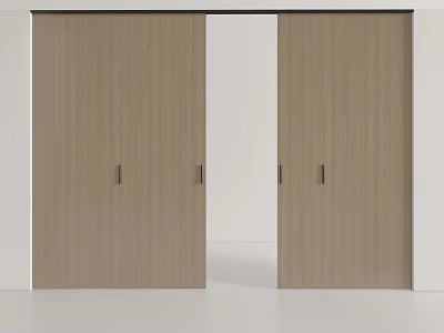 Modern Wooden Sliding Doors With Black Handles In Minimalist Interior Space 3d model