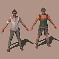 Two Different Male 3D Character Models in Casual Attire with Vests Gloves and Knee Pads