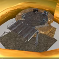 Sci Fi Industrial Platform Structure With Circular Core Metal Brackets And Cables
