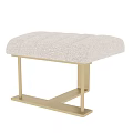 Beige Fabric Sofa Bench With Striped Tufted Design And Gold Metal Frame