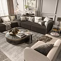 Modern Sofa Coffee Table Set With Round Table Throw Pillows Side Tables And Decorative Rug 3d model