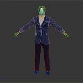 3D Rendered Blue Suit Character Standing With Arms Outstretched On Gray Background