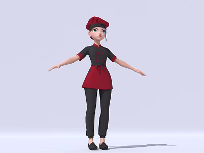 Game Movie Character In Red Black Uniform With Red Hat And Black Pants 3d model