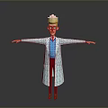 3D Character With Blonde Hair Glasses White Lab Coat Blue Shirt Red Pants Arms Outstretched
