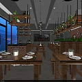 Rustic Restaurant Interior Featuring Wooden Tables Benches Brick Stone Walls And Hanging Lanterns
