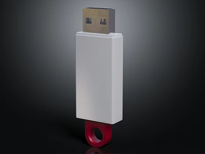 Sleek White USB Flash Drive With Red Ring Loop And USB Connector Design 3d model