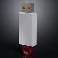 Sleek White USB Flash Drive With Red Ring Loop And USB Connector Design 3d model