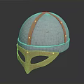 Classic Medieval Silver Metal Helmet With Leather Straps Face Mask And Gold Rivets