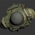 Detailed Game Movie Military Character Bust With Green Helmet Uniform And Rifle