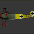 Vintage Biplane Model With Green Wings Yellow Tail Red Engine And Cross Details